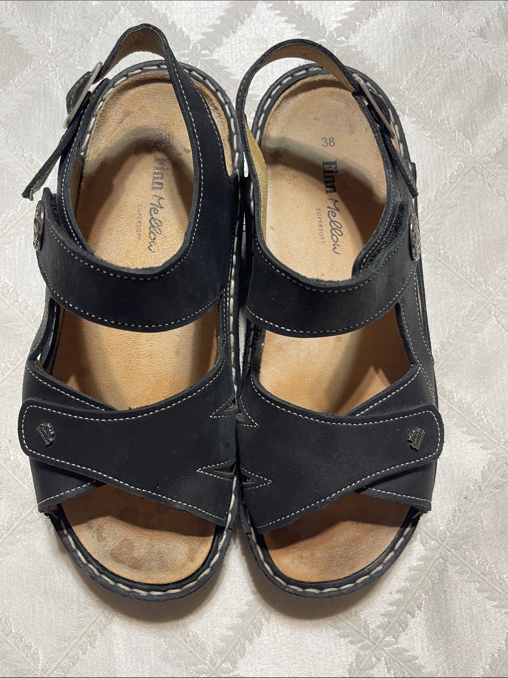 Finn Comfort Black Leather Adjustable Strap Sandals size 38